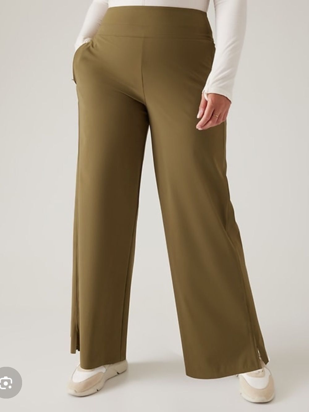 NWT Athleta Olive Green Cosmic Wide-Leg Pull-On Pants Sz 14